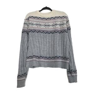 Vintage Cable Knit Fair Isle Sweater Women L Colorblock 90s Boho Ski Lodge Aspen